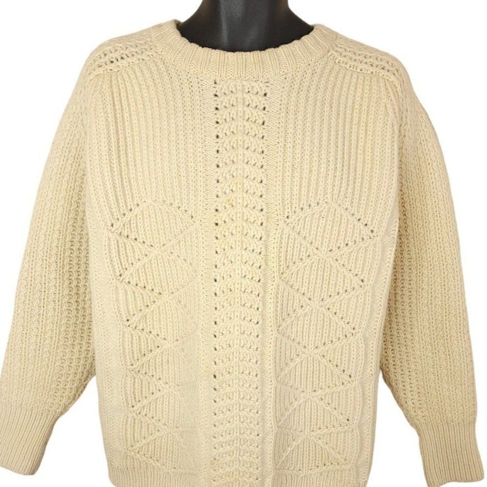 St Michael Wool Aran Knit Sweater Vintage Fisherman Made In Britain Mens Large